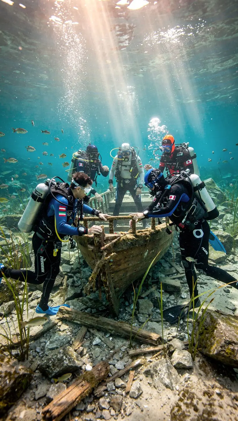 Ein Ausbilder zeigt den Teilnehmern die richtige Technik zum Atemreglerwechsel.