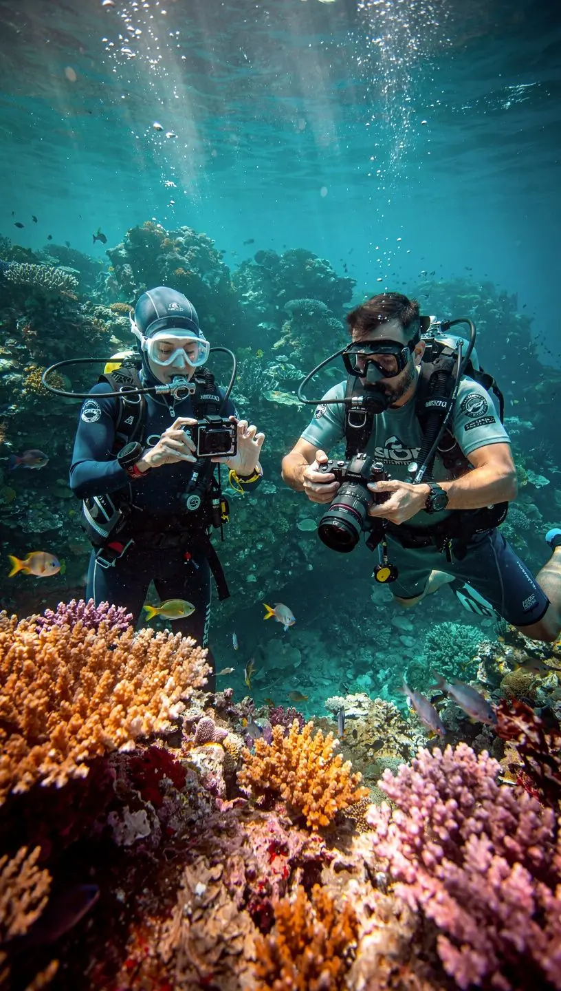Eine Gruppe von Tauchern lernt gemeinsam wichtige Rettungstechniken während eines Kurses.
